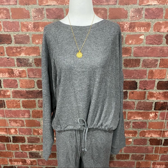 Ribbed Dolman Sleeve Loungewear Set Charcoal - Picture 11 of 13